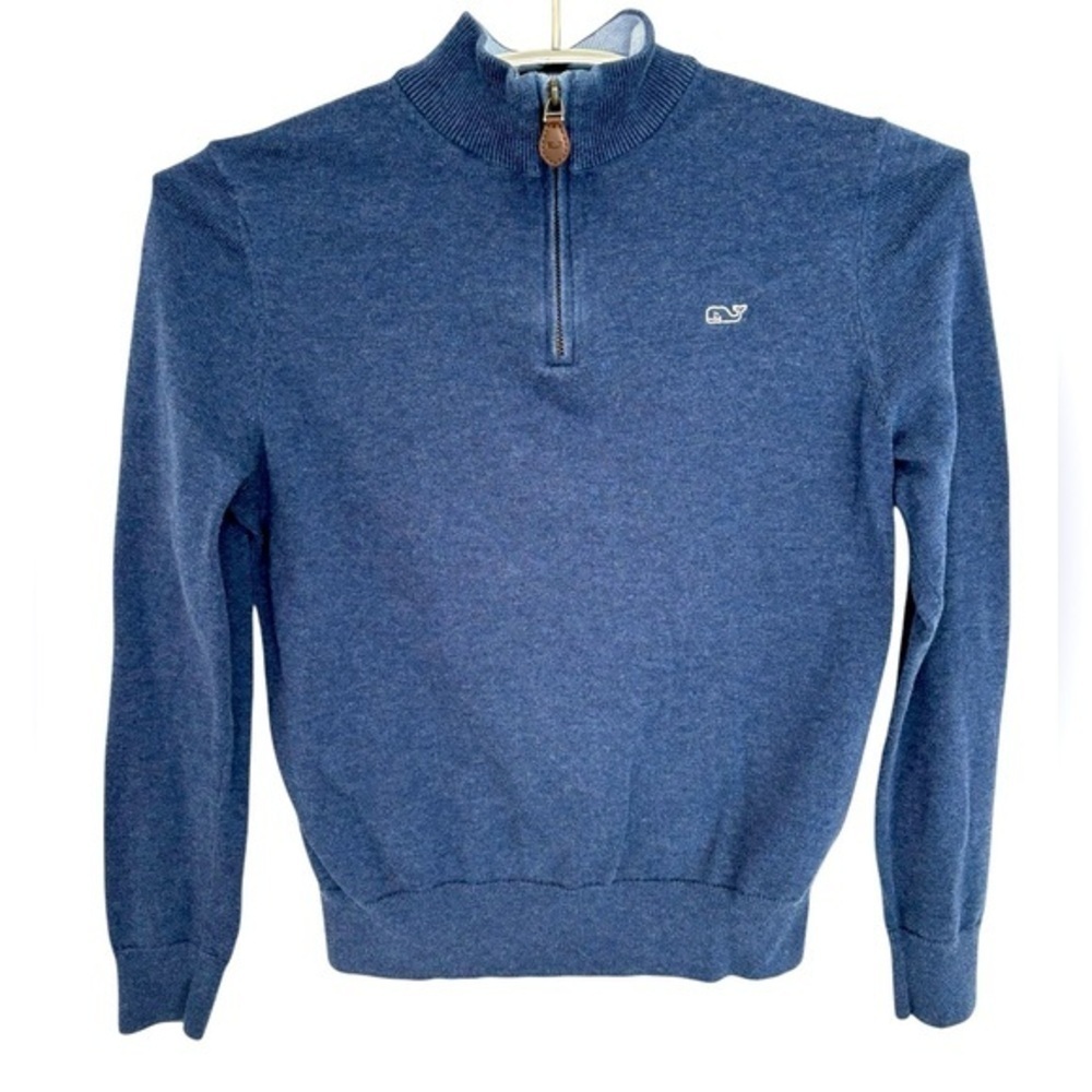 VINEYARD VINES 100% COTTON NAVY BLUE ZIP COLLAR LONG SLEEVE SWEATER, SIZE M